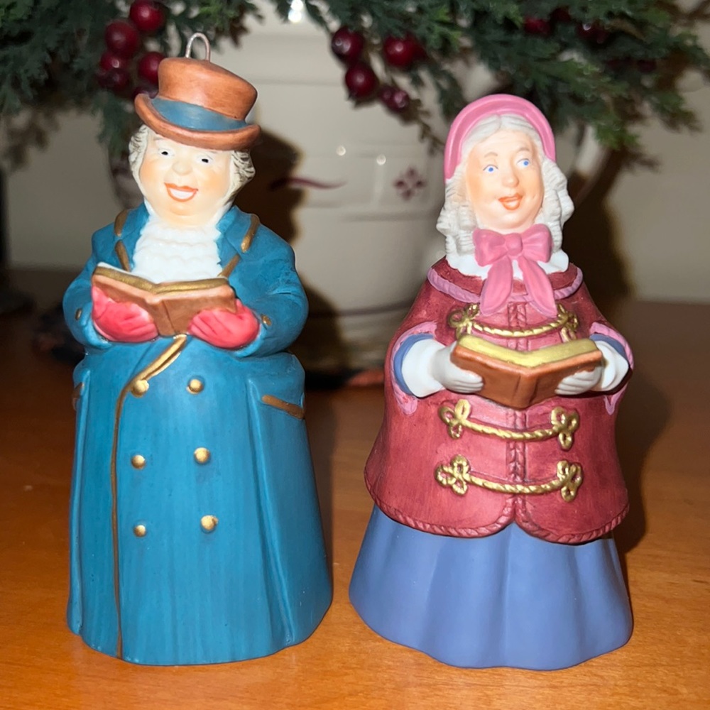 Pair of Vintage Hallmark Porcelain Ornaments - Dickens Christmas Carol -EC SFH